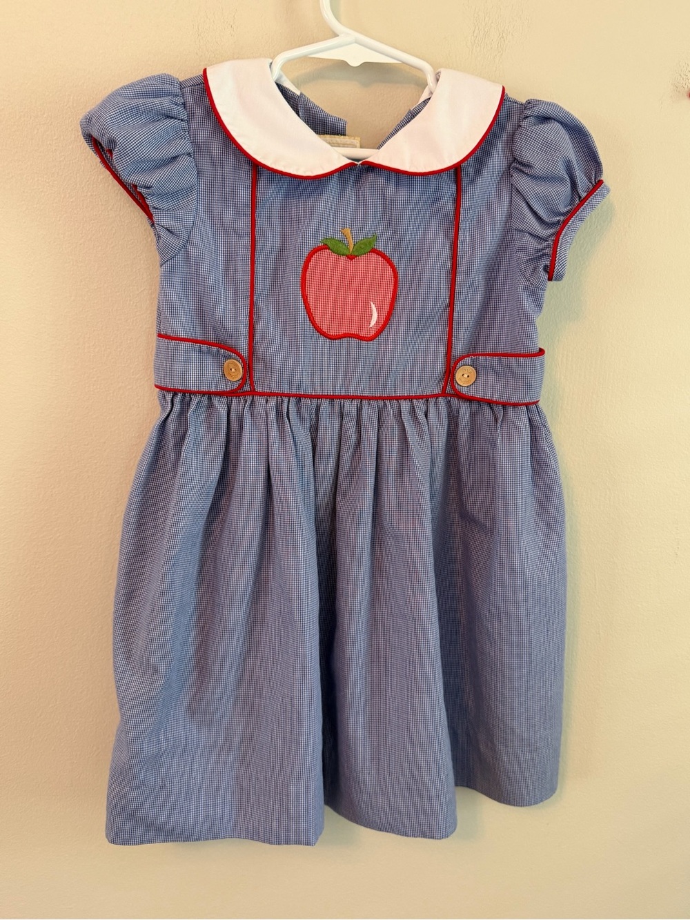 Little English Blue Apple Applique Dress with Peter Pan Collar
